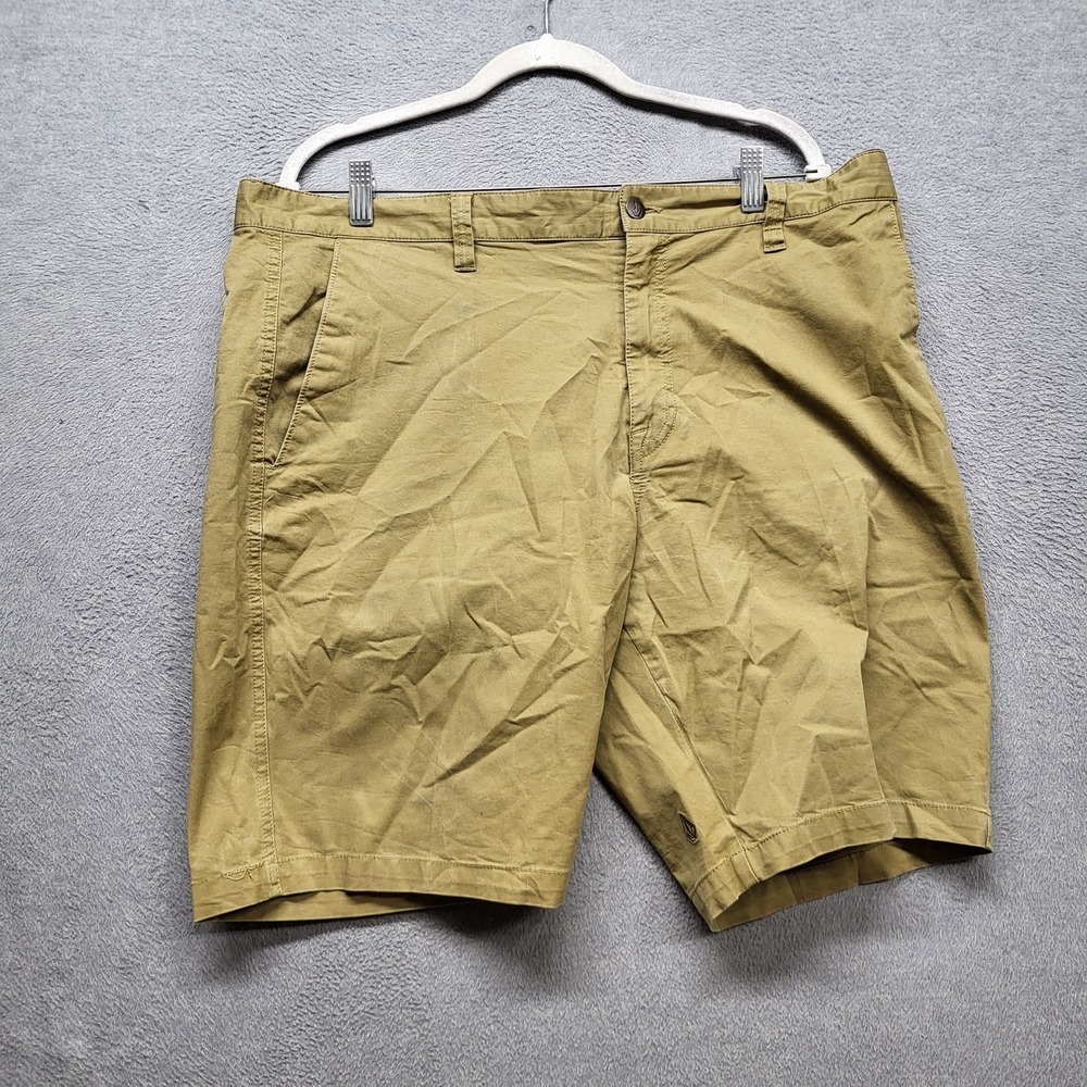 Volcom Men Shorts 38 Khaki Chino Twill True To This Logo 10" Inseam